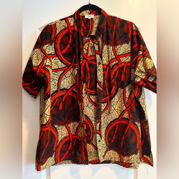 Zuri Tops - Zuri Kenya "SILLY STRING" Vibrant Red and Black Button Down Shirt LARGE